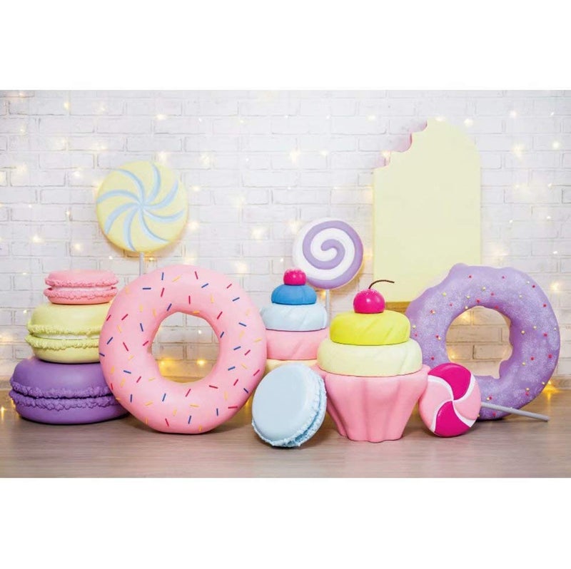 DASHAN 5x3ft Polyester Donut Cake Smash Backdrop Donut Candy White Brick Wall Photography Background for Baby Shower Party Girl Birthday Protrait Banner Baby Girl 1st Birthday YouTube Photo Prop - Image 1